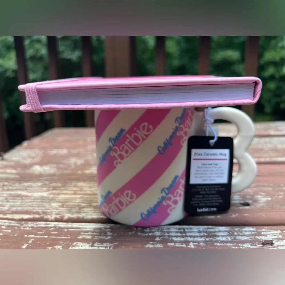 Barbie Pink Lot Mattel Collectors Cup Ceramic 2loz Mug, Vegan Leather Journal